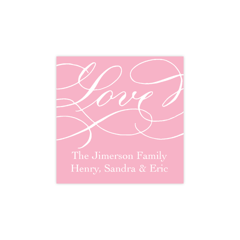 Love Pink Calligraphy Christmas Square Sticker