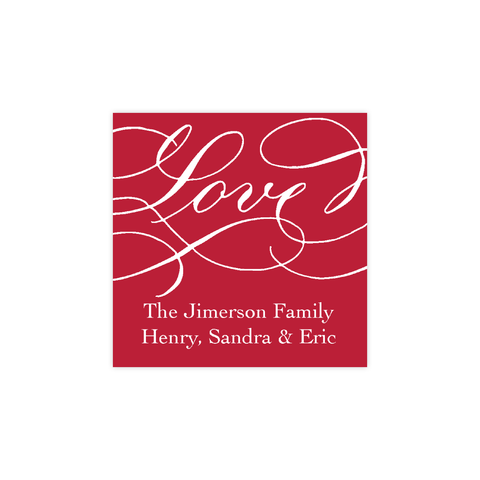 Love Red Calligraphy Christmas Square Sticker