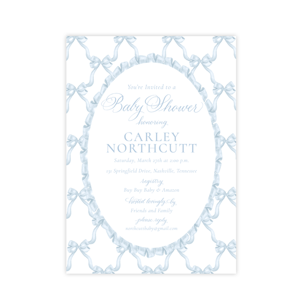 Leslee Bow in Blue Baby Shower Invitation