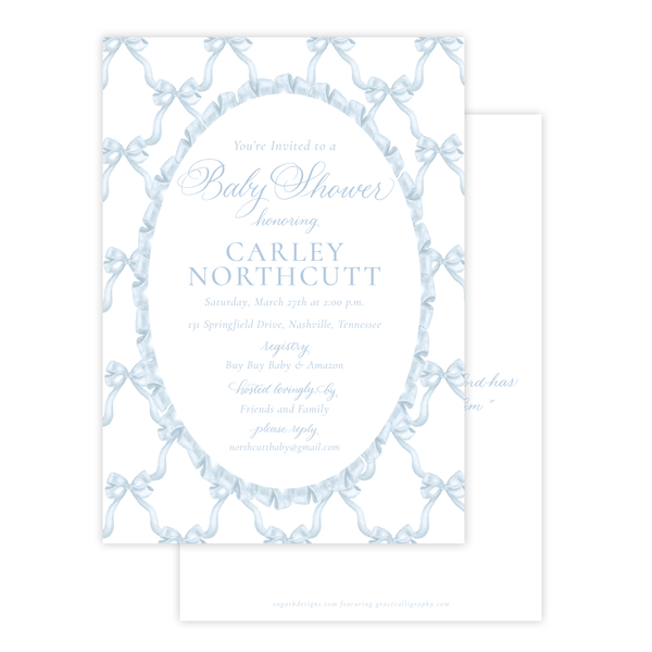 Leslee Bow in Blue Baby Shower Invitation