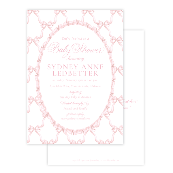 Leslee Bow in Pink Baby Shower Invitation