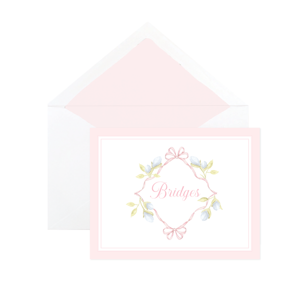 Lovely Lily James Pink Border Name Fold Over Stationery by Sugar B Designs