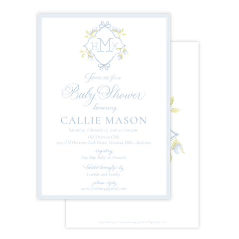 Lovely Lily James Blue Baby Shower Invitation