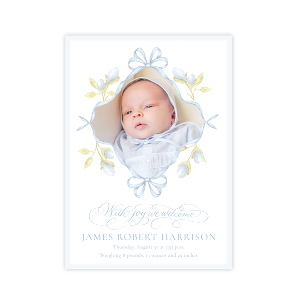 Lovely Lily James Blue Ribbon Birth Announcement