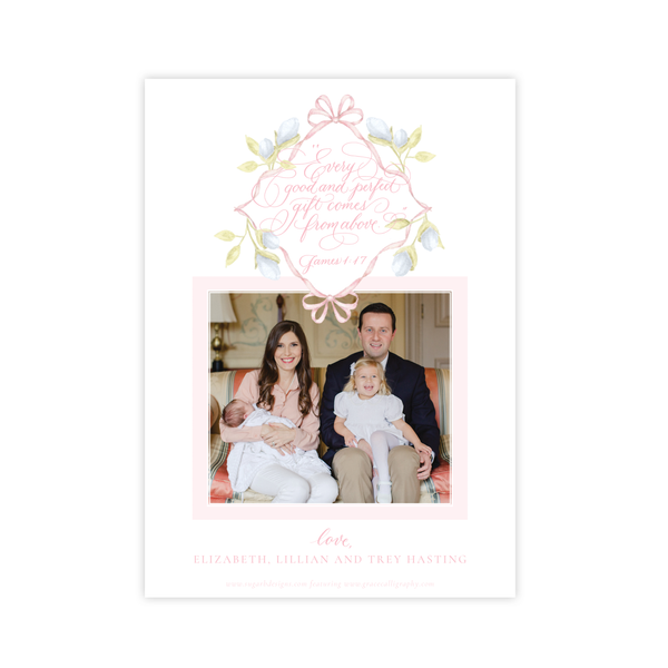 Lovely Lily James Pink Monogram Birth Announcement