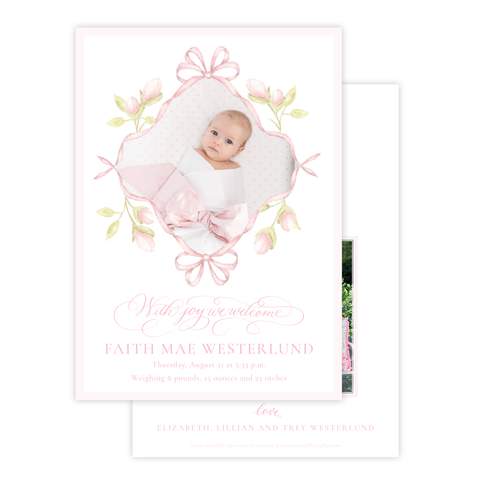 Lovely Lily James Pink Ribbon Birth Announcement