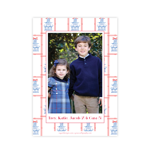 Marella Manor Red Vertical Two Photo Christmas Card