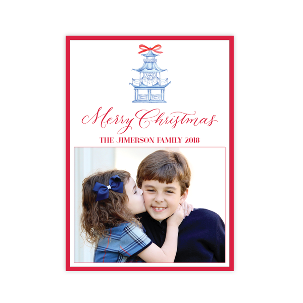 Marella Manor Red Vertical Two Photo Christmas Card