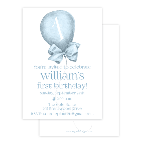 Merry Balloons Blue Birthday Invitation