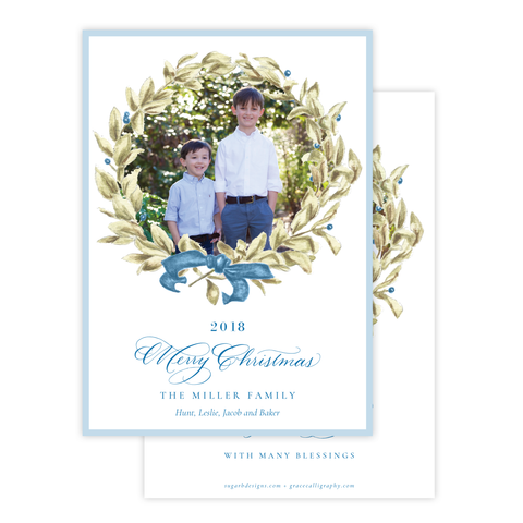 Meryl Wreath Blue Christmas Card