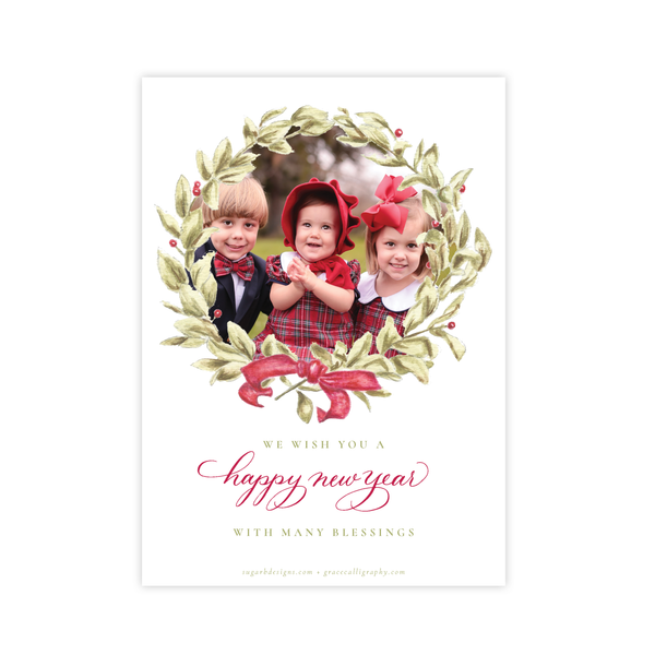 Meryl Wreath Red Christmas Card