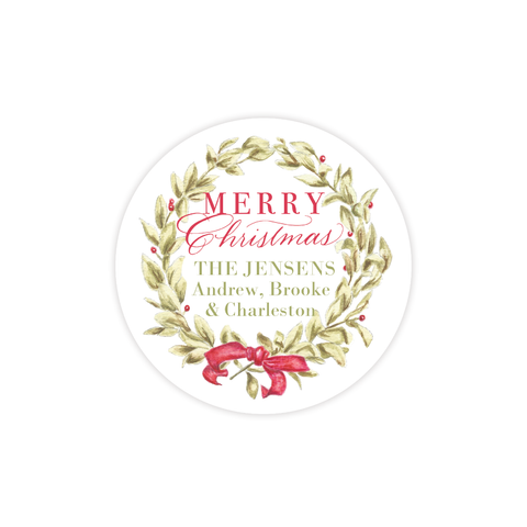 Meryl Wreath Red Round Sticker