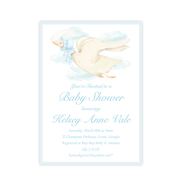 Mother Goose Blue Baby Shower Invitation