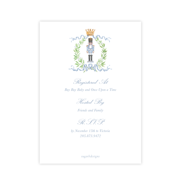 Nutcracker Royal Wreath Blue Baby Shower Invitation