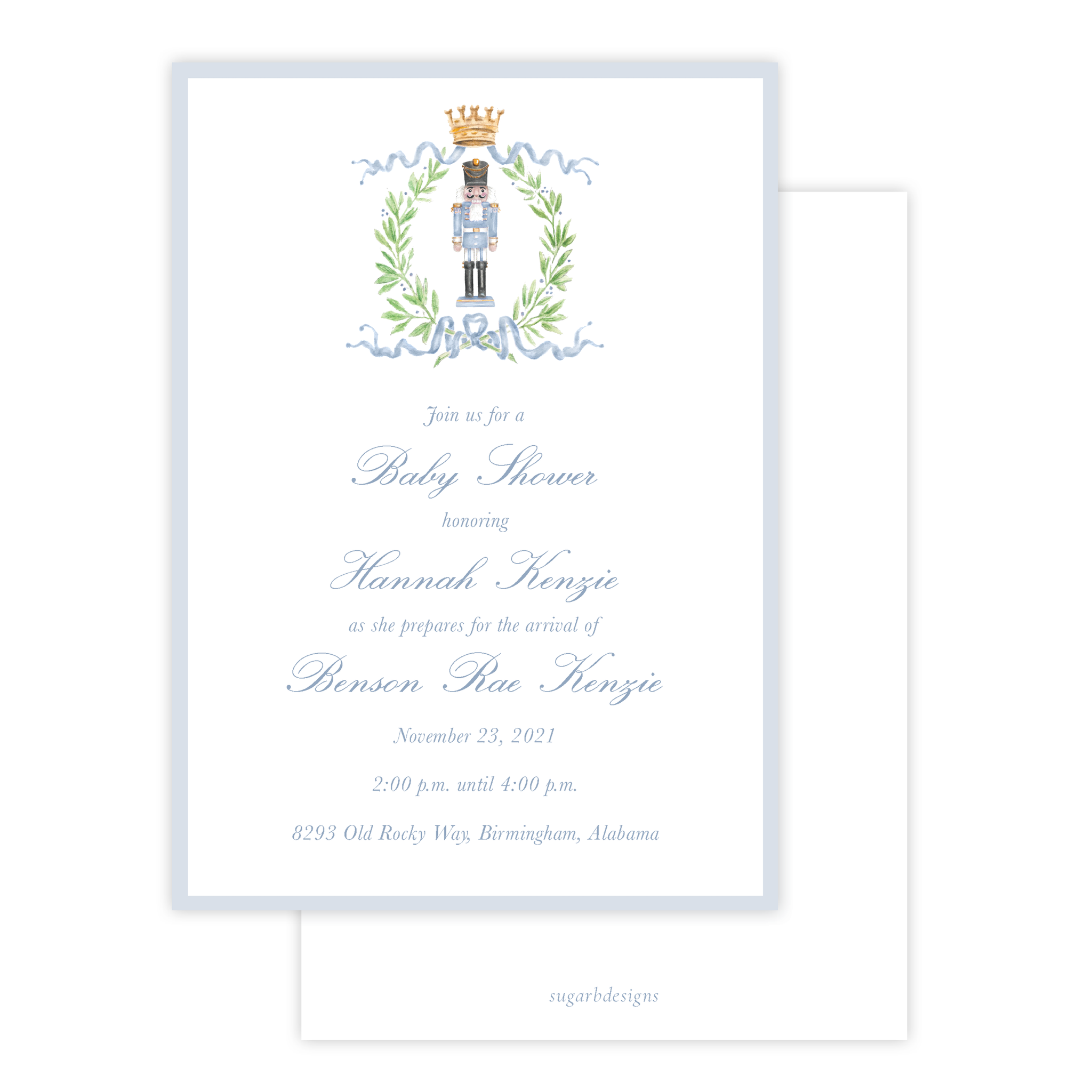 Nutcracker Royal Wreath Blue Baby Shower Invitation