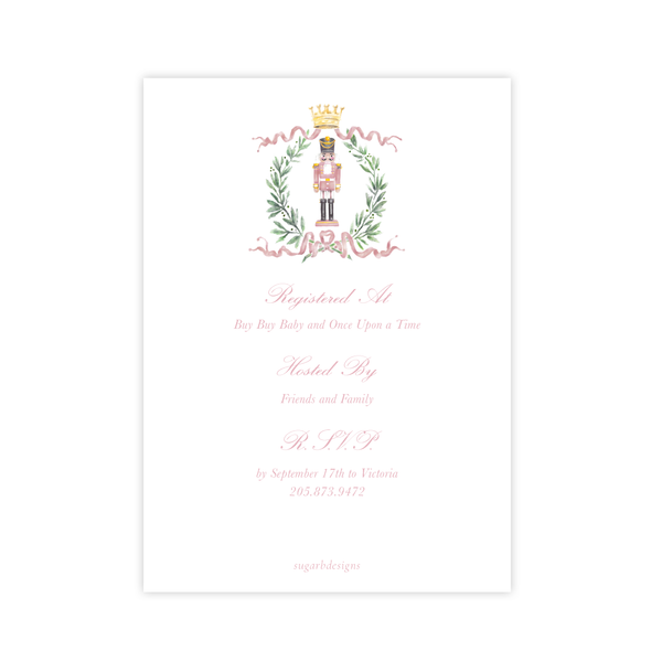 Nutcracker Royal Wreath Pink Baby Shower Invitation