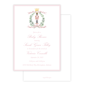 Nutcracker Royal Wreath Pink Baby Shower Invitation