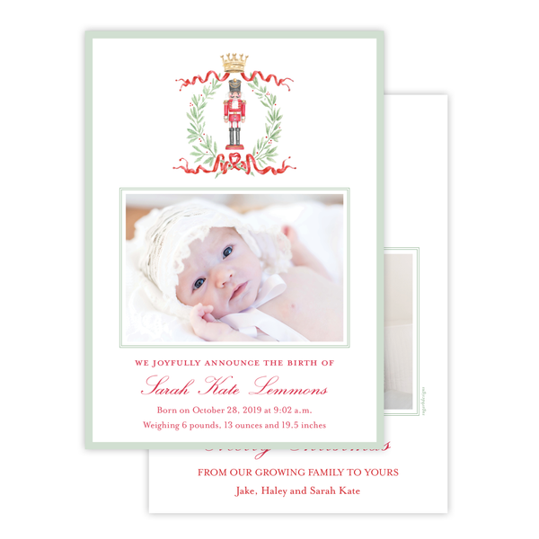 Nutcracker Royal Wreath Birth Announcement Christmas Card