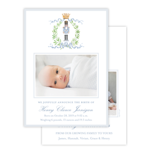 Nutcracker Royal Wreath Blue Birth Announcement Christmas Card