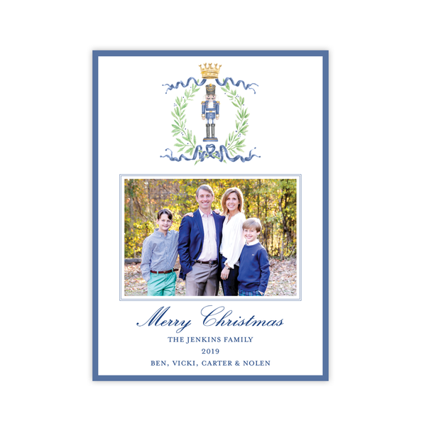Nutcracker Royal Wreath Dark Blue Vertical Christmas Card