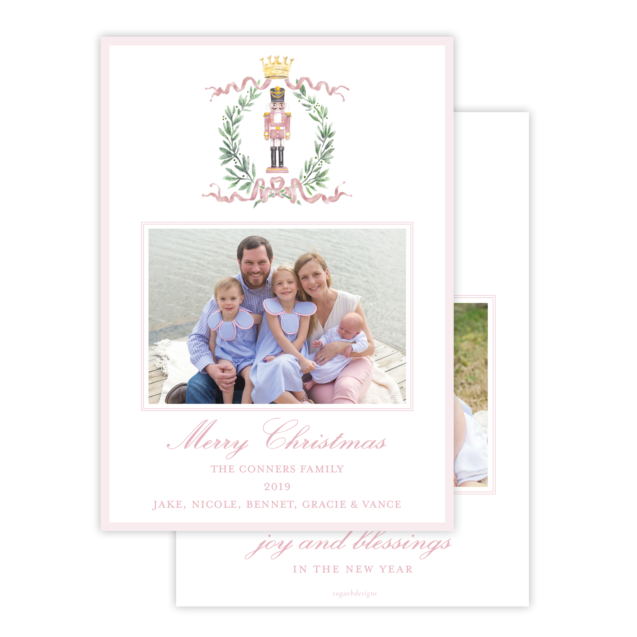 Nutcracker Royal Wreath Pink Vertical Christmas Card