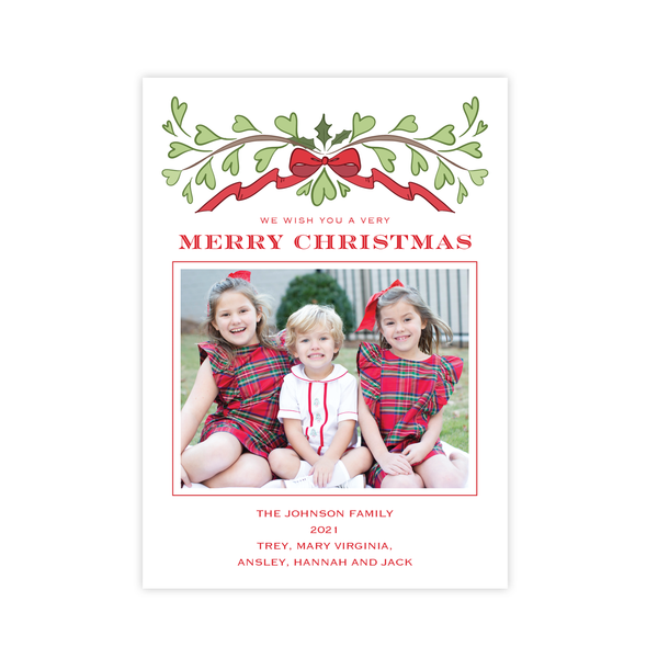 Olson Red Christmas Card Portrait, No Photo on Back