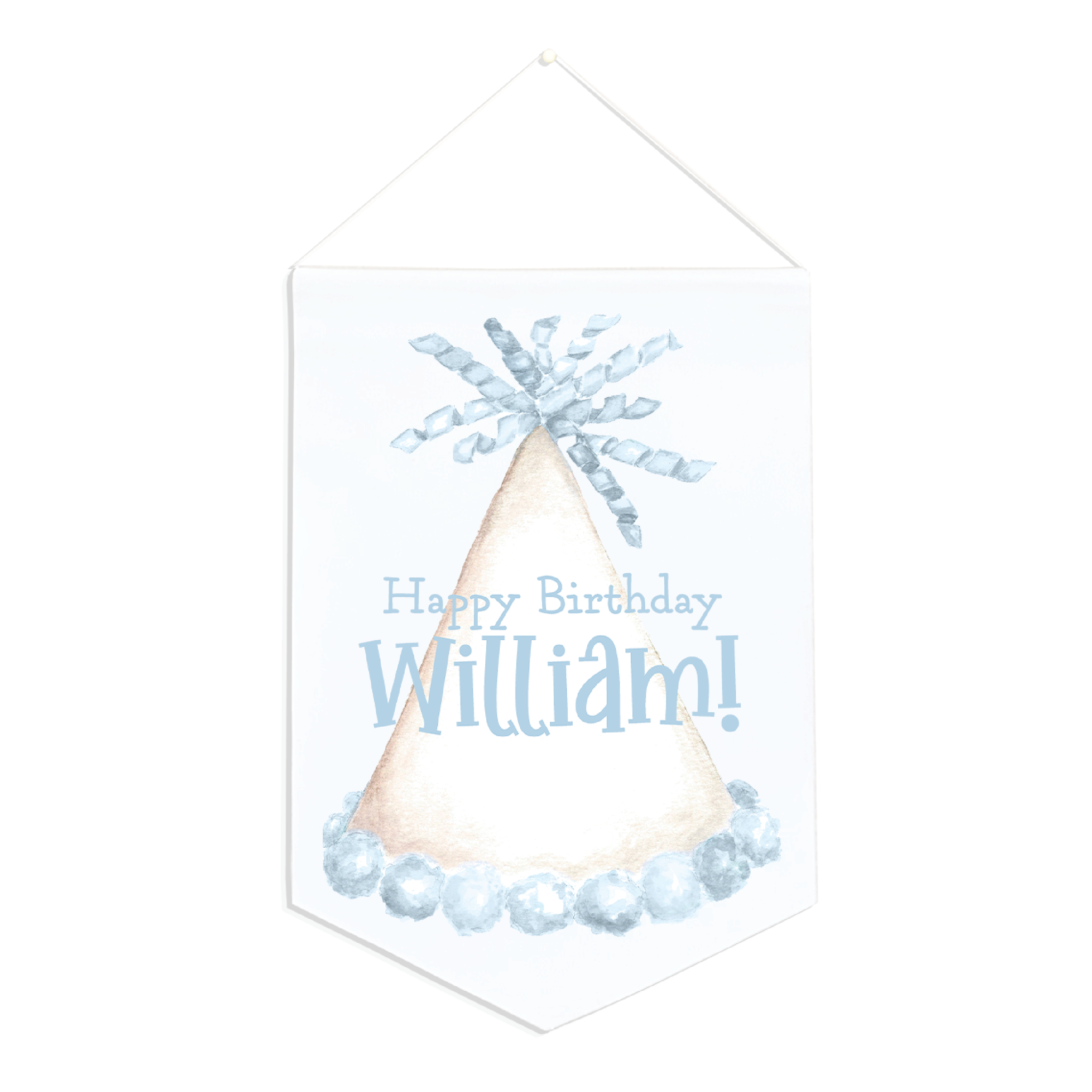Party Hat Light Blue Canvas 12x16.5 Birthday Banner