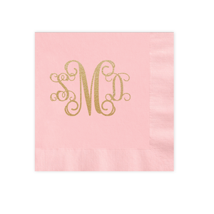 Vine Monogram Gold Foil Pink Luncheon Coined Napkin