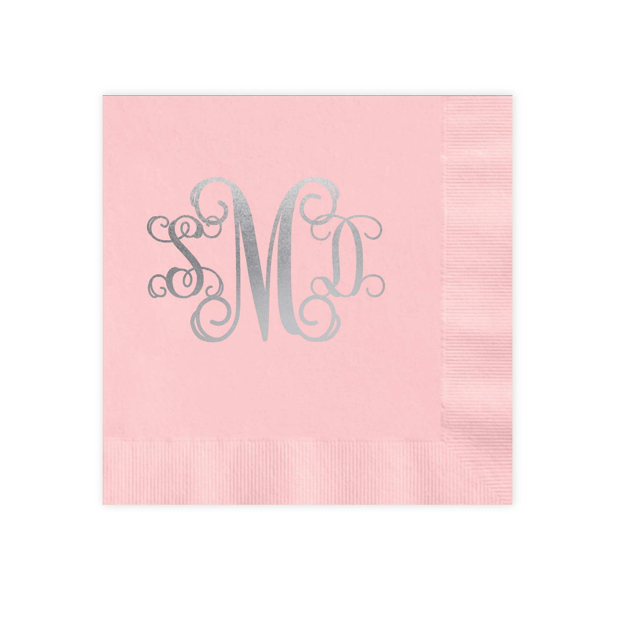 Vine Monogram Silver Foil Pink Luncheon Coined Napkin