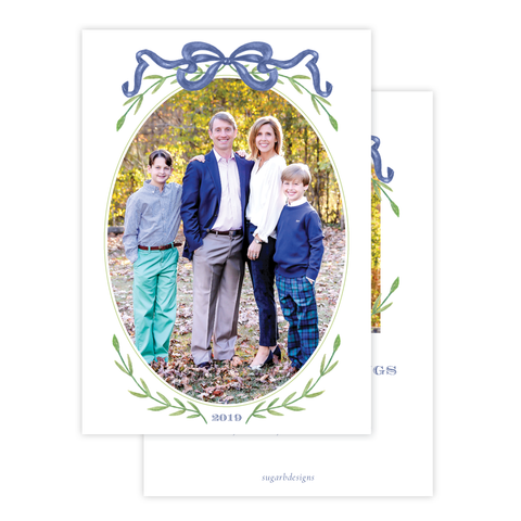 Parker Wreath Blue Oval Portrait Christmas Card