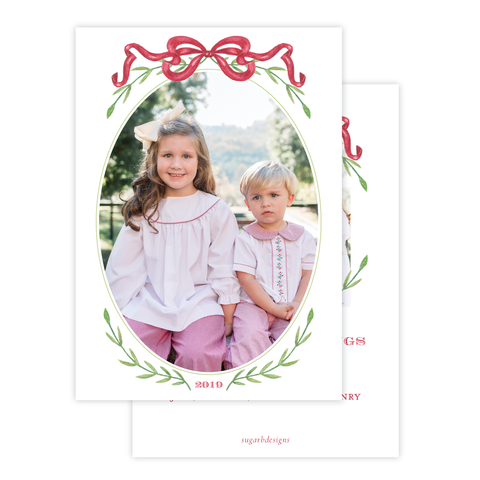 Parker Wreath Red Oval Portrait Christmas Card