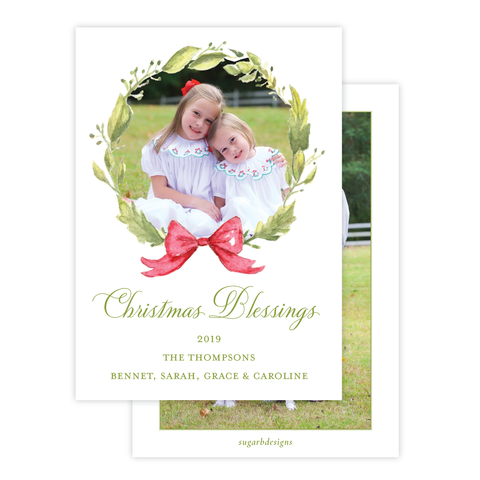 Petite Wreath Red Family Christmas Card