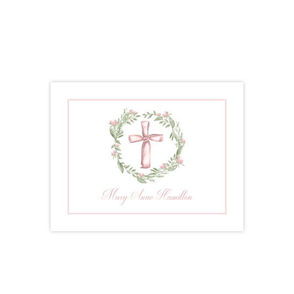 Pink Cross and Petite Wreath Fold Over Stationery