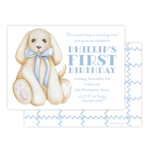 Plush Pup Blue Birthday Invitation