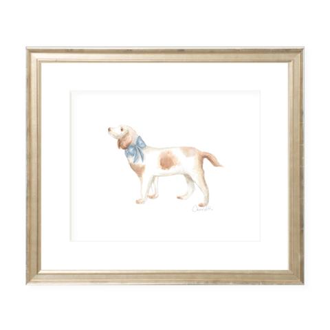 Pointer Pup and Blue Sash Landscape Watercolor Print by Sugar B Designs