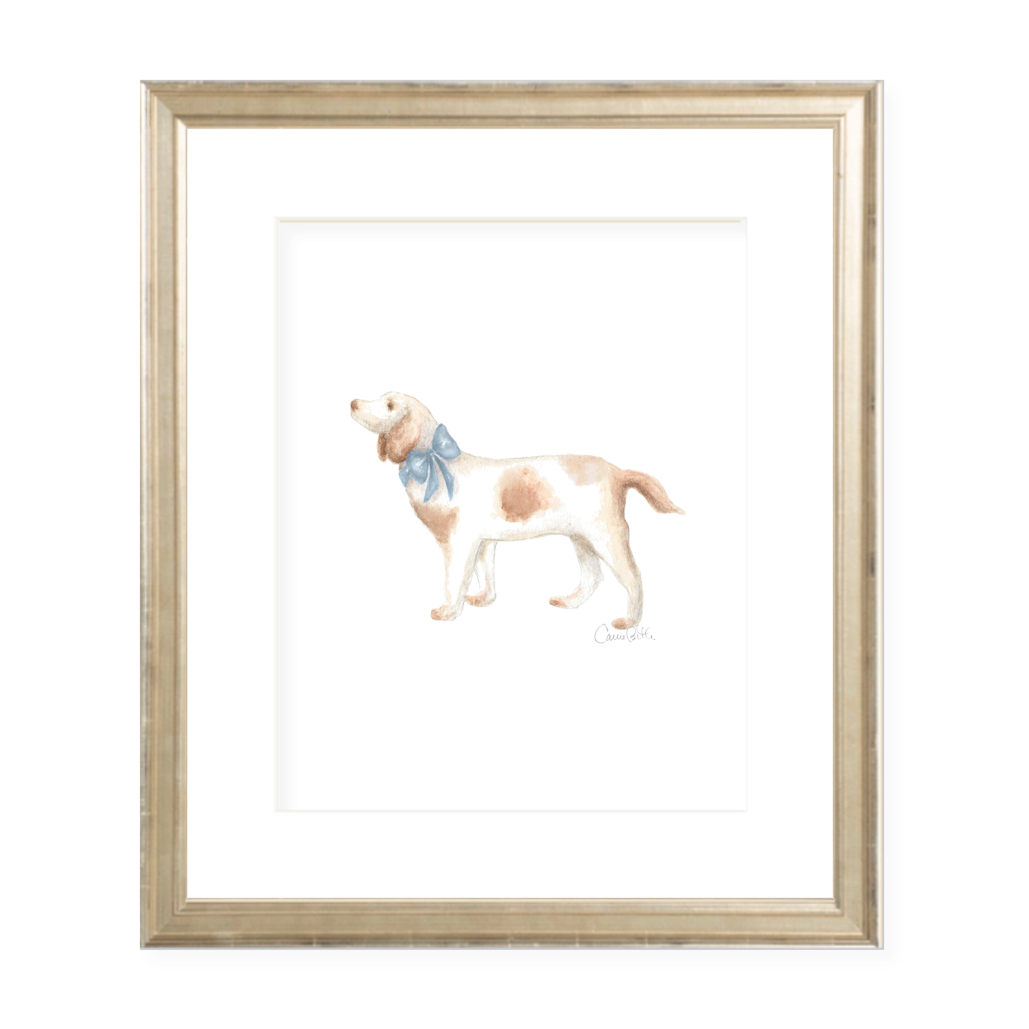 Pointer Pup and Blue Sash Portrait Watercolor Print by Sugar B Designs