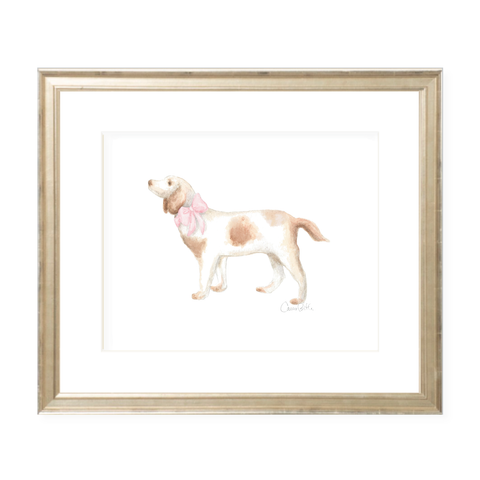 Pointer Pup and Pink Sash Landscape Watercolor Print