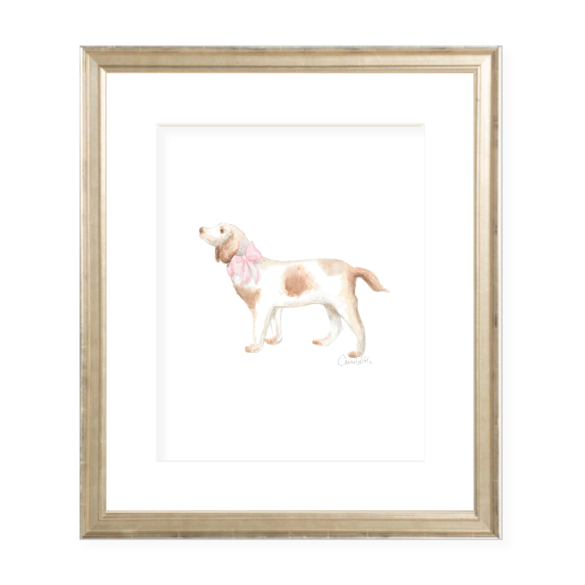 Pointer Pup and Pink Sash Portrait Watercolor Print