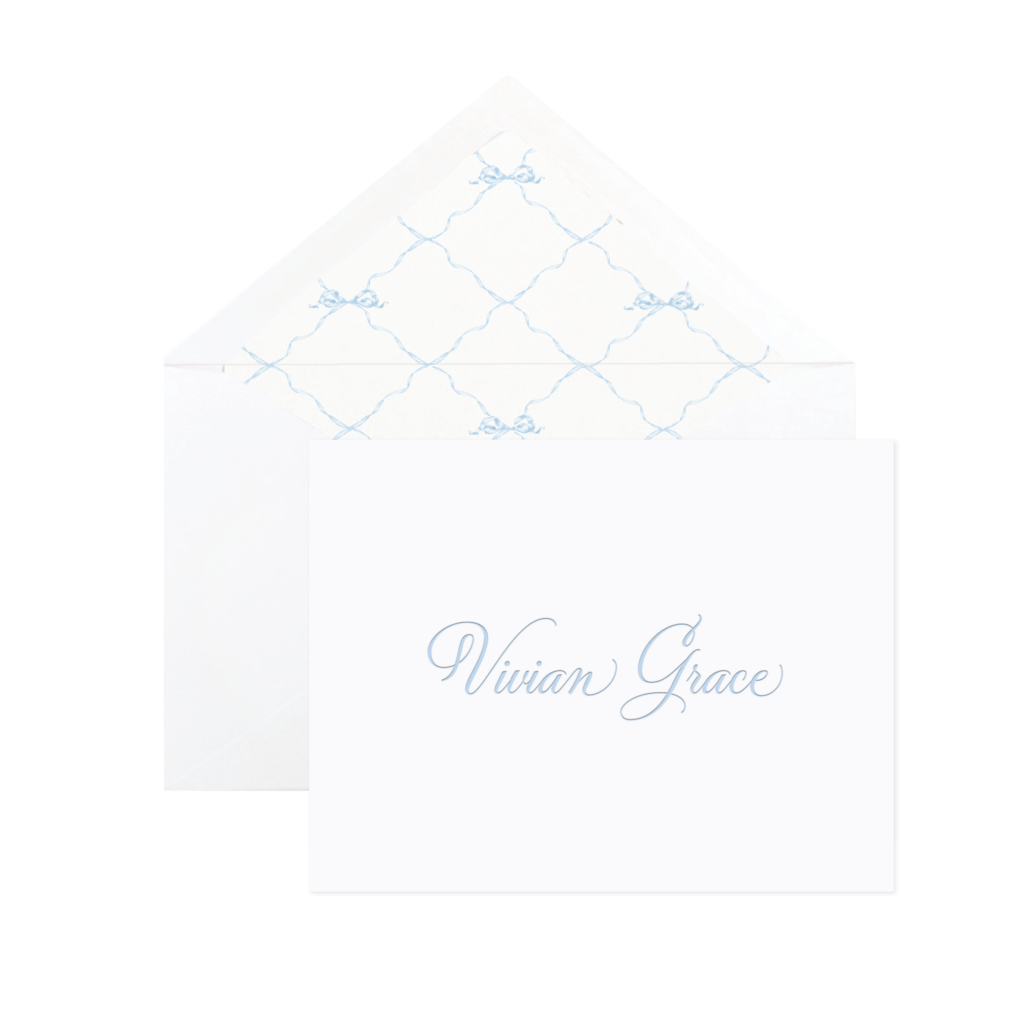 Quita Blue Triumphant Bow Letterpress Fine Paper Fold Over Stationery