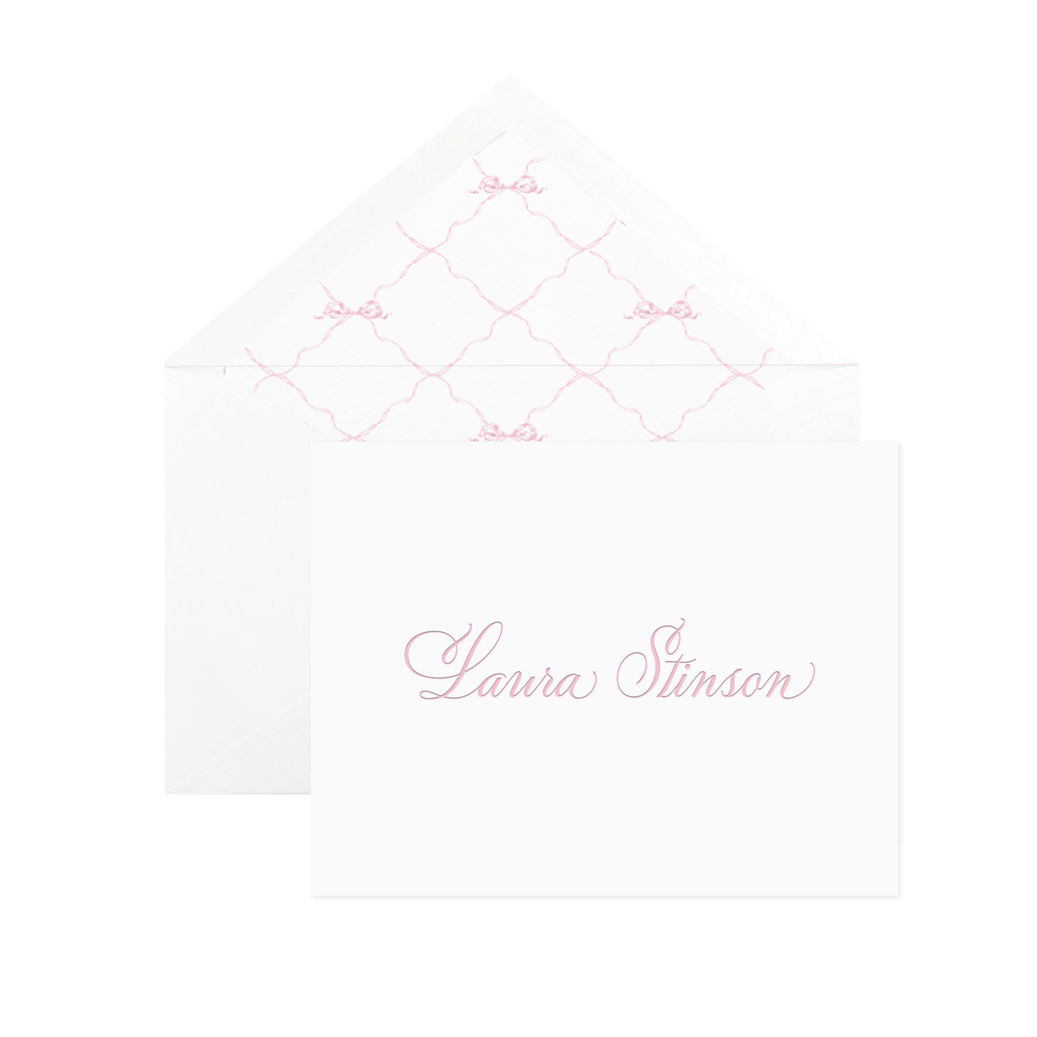 Quita Pink Triumphant Bow Letterpress Fine Paper Fold Over Stationery by Sugar B Designs