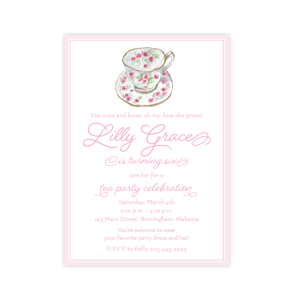 Roses and Teacups Birthday Invitation