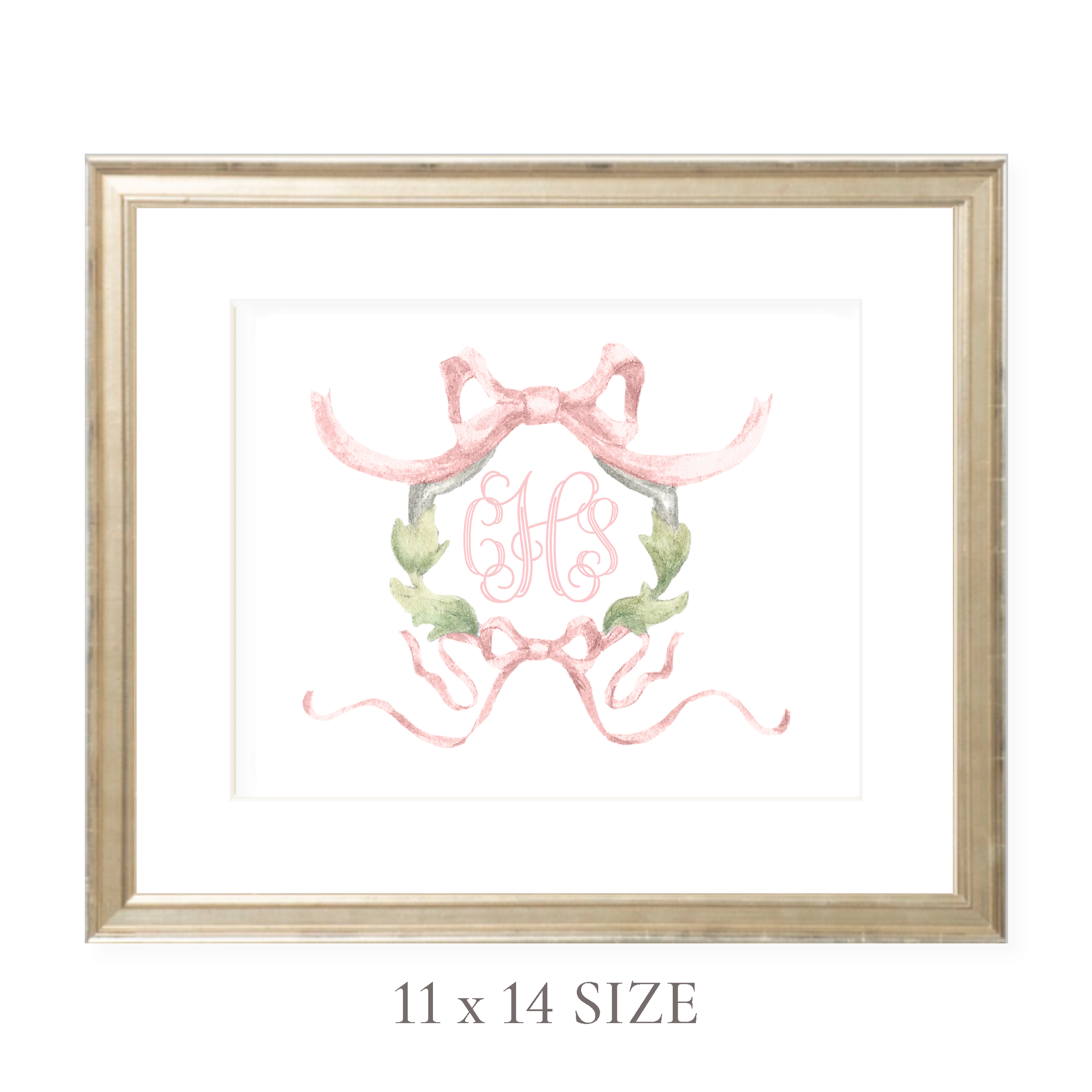 Rothblum Pink Wreath Monogram 11 x 14 Watercolor Print by Sugar B Designs