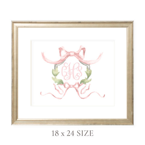 Rothblum Pink Wreath Monogram 18 x 24 Watercolor Print by Sugar B Designs