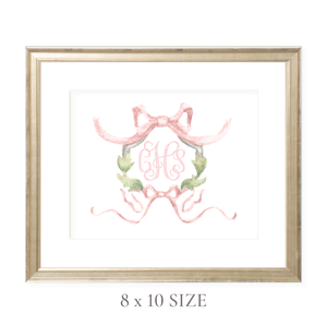 Rothblum Pink Wreath Monogram 8 x 10 Watercolor Print by Sugar B Designs