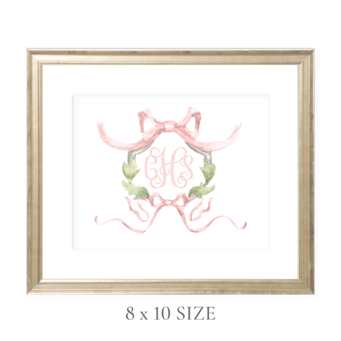 Rothblum Pink Wreath Monogram 8 x 10 Watercolor Print by Sugar B Designs