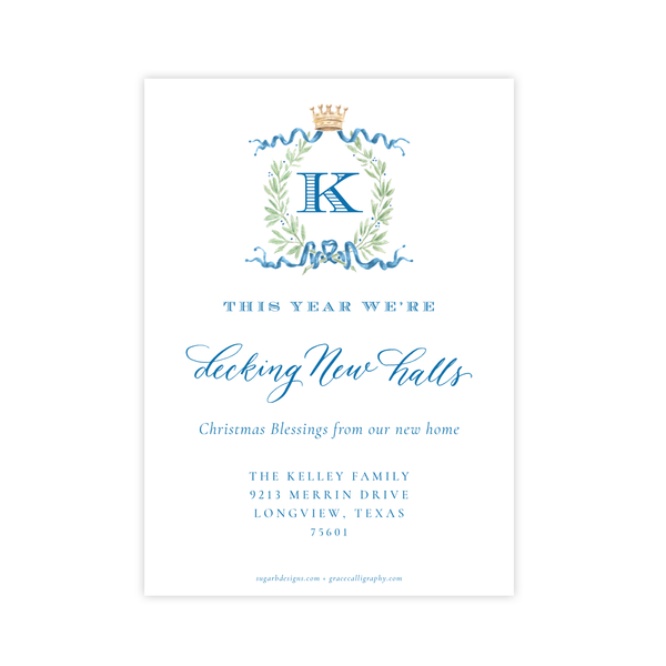 Royal Wreath Blue Change of Address Christmas Card