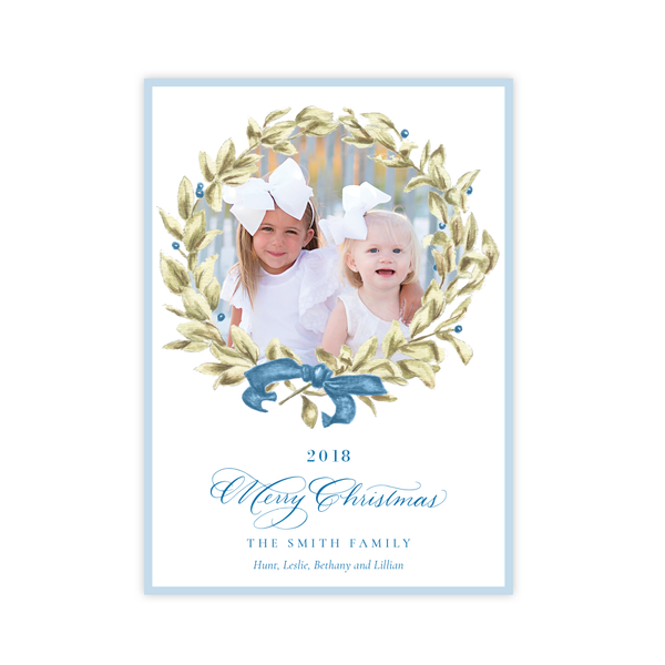 Meryl Wreath Blue Change of Address Christmas Card