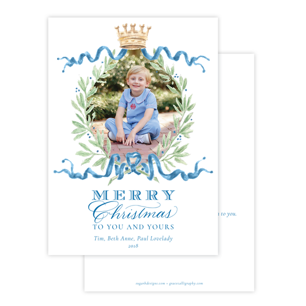 Royal Wreath Blue Vertical Christmas Card