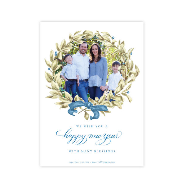 Meryl Wreath Blue Christmas Card
