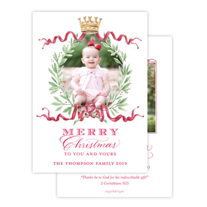 Royal Wreath Red Portrait Two Photo Christmas Card